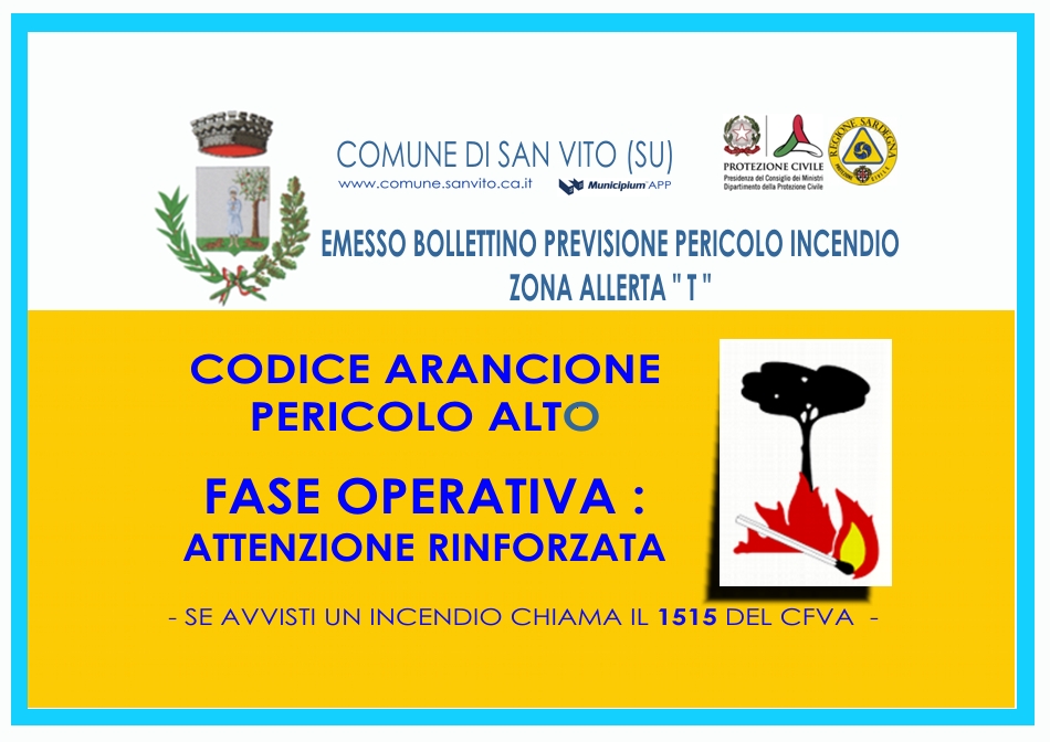 Bollettino Pericolo Incendio per il 16.06.2025 - CODICE ARANCIONE